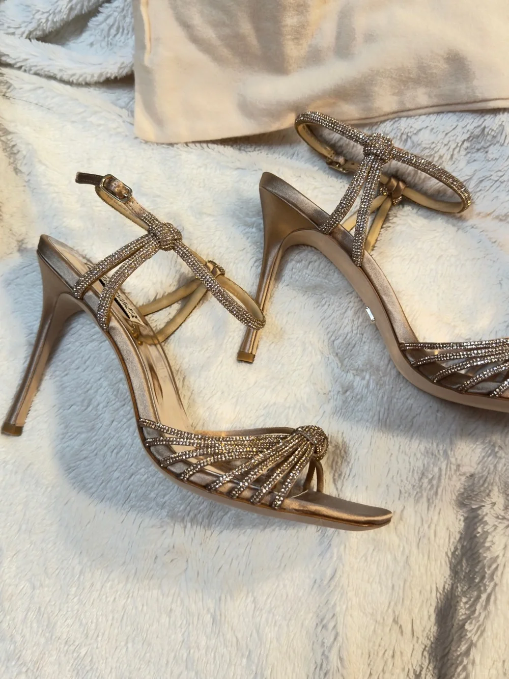 BADGLEY MISCHKA New- Warm Almond-Estella Square Toe Stiletto Heeled Sandal 8.5